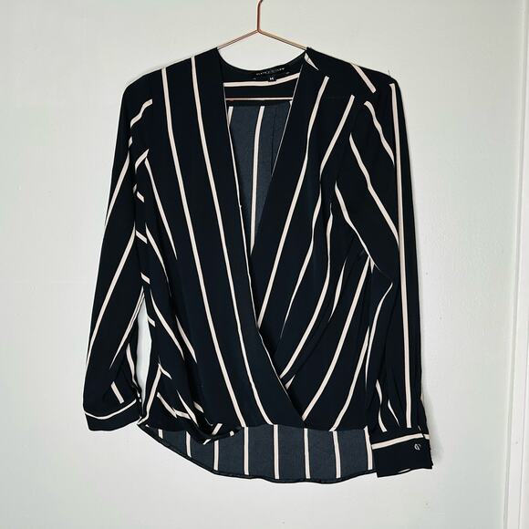 SLATE & WILLOW Black White Pinstripe Long Sleeves Flowy High Low Blouse Size M - Picture 1 of 9